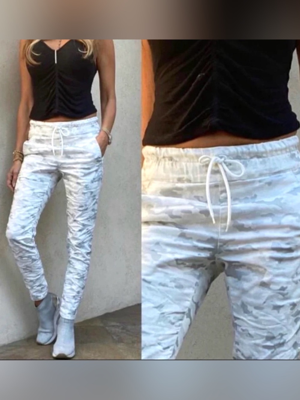 Bevy Flog Shely Drawstring Pants White Camo Print